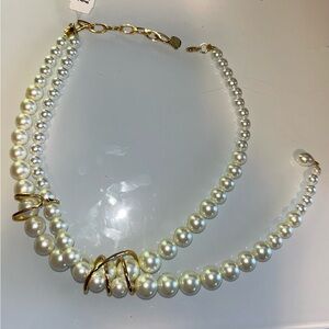 NWT Anthropologie Double Strand With Lariat Bridal Pearl & Gold Fashion Necklace